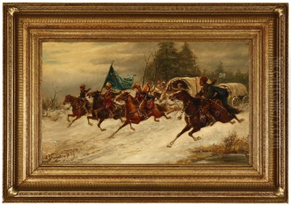 Cossacks With Wagons In The Snow - view 1