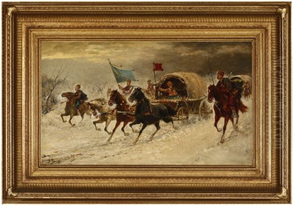 Cossacks With Wagons In The Snow - view 1