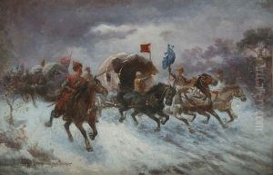 Goldtransport In Winterlicher Landschaft by Adolf (Constantin) Baumgartner-Stoiloff