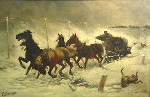 Through The Snow by Adolf (Constantin) Baumgartner-Stoiloff