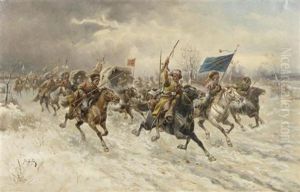 Kosakenzug Im Schnee by Adolf (Constantin) Baumgartner-Stoiloff