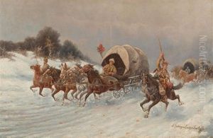 Kosakenzug Im Schnee by Adolf (Constantin) Baumgartner-Stoiloff