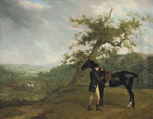 George Irving With His Black Hunter Beneath A Blasted Oak, Houndsbeing Put Into A Covert Beyond by Jacques Laurent Agasse