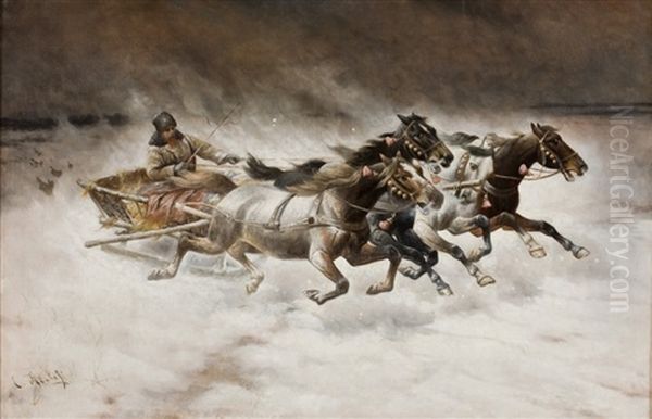 Wolfe Verfolgen Eine Troika Im Winter - view 1