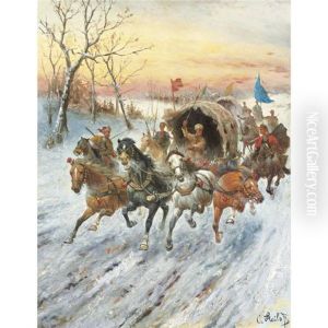 Convoy Of Gold In Siberia by Adolf (Constantin) Baumgartner-Stoiloff