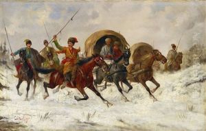 Russische Reiter In Winterlandschaft