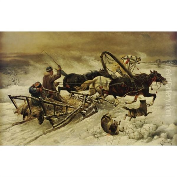 The Wolf Hunt by Adolf (Constantin) Baumgartner-Stoiloff