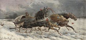 Running From The Wolves by Adolf (Constantin) Baumgartner-Stoiloff
