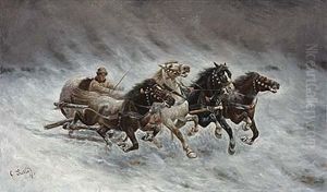 Sladfard Med Hastar by Adolf (Constantin) Baumgartner-Stoiloff