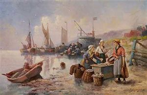 A Harbour Scene With Fishermen's Wives by Adolf (Constantin) Baumgartner-Stoiloff