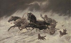 Running From The Wolves by Adolf (Constantin) Baumgartner-Stoiloff