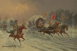 Husaren-karawane In Tief Verschneiter, Russischer Landschaft