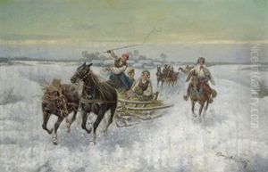 Frohliche Schlittenfahrt by Adolf (Constantin) Baumgartner-Stoiloff