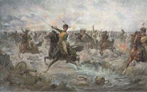 The Charge Of The Prussian Cavalry At Waterloo by Adolf (Constantin) Baumgartner-Stoiloff