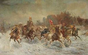 Kosakker I Vildt Ridt by Adolf (Constantin) Baumgartner-Stoiloff