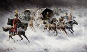 The Siberian Gold Convoy (+ Under Protection; Pair) by Adolf (Constantin) Baumgartner-Stoiloff