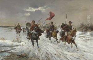 Kosakenzug In Winterlandschaft by Adolf (Constantin) Baumgartner-Stoiloff