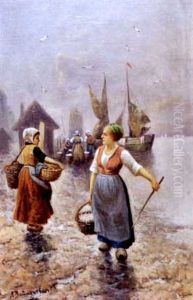 Women With Baskets By The Shore by Adolf (Constantin) Baumgartner-Stoiloff