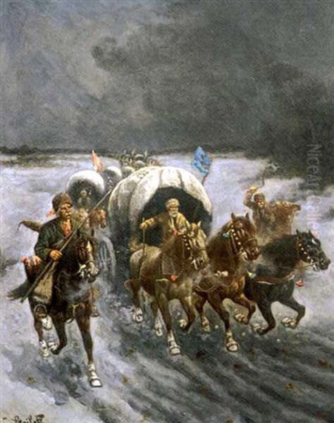 Russian Caravans In The Snow - view 1