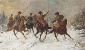 Cavalrymen With Spears by Adolf (Constantin) Baumgartner-Stoiloff