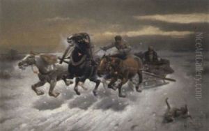 Der Erlegte Wolf by Adolf (Constantin) Baumgartner-Stoiloff