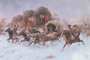 Kosakenreiter Und Pferdewagen by Adolf (Constantin) Baumgartner-Stoiloff