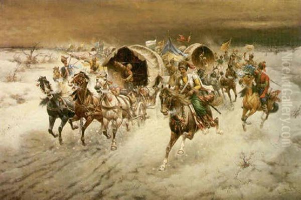 A Winter Landscape With Cossacks Charging On Horseback - view 1