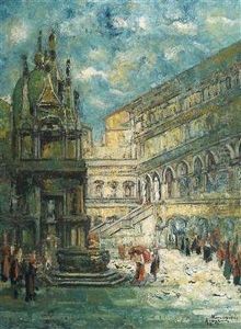 Courtyard In Venice by Ermenegildo Agazzi