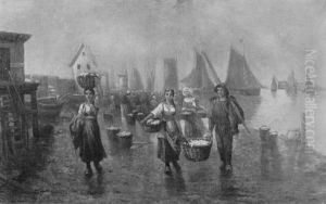 Taking Home The Catch Under The Morning Mist by Adolf (Constantin) Baumgartner-Stoiloff