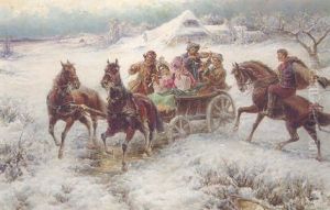 A Horse And Cart In A Winter Landscape by Adolf (Constantin) Baumgartner-Stoiloff