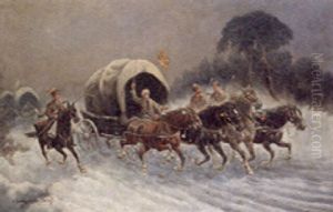 Charging Wagons In A Winter Landscape Charging Wagons In A Winter Landscape