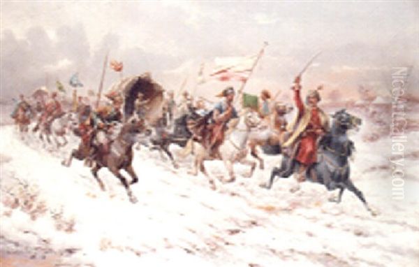 Charging Cavalry In A Winter Landscape - view 1