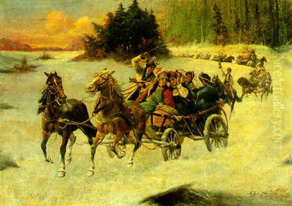 A Troika Procession In The Snow - view 1