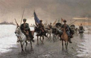 Cossacks In A Winter Landscape by Adolf (Constantin) Baumgartner-Stoiloff