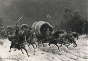 Kosaken Mit Troika In Verschneiter Landschaft by Adolf (Constantin) Baumgartner-Stoiloff