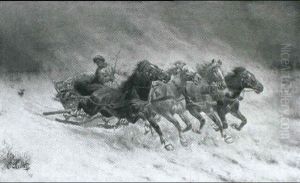 A Troika Pursued By Wolves by Adolf (Constantin) Baumgartner-Stoiloff