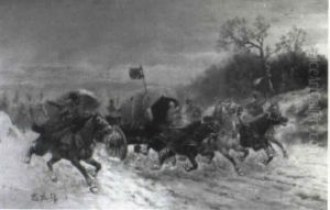 Cavalry Charge In Siberia by Adolf (Constantin) Baumgartner-Stoiloff