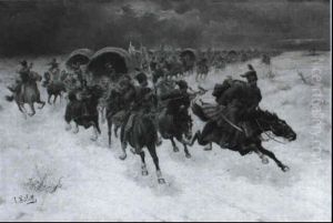 Galoppierende Kosakenreiter by Adolf (Constantin) Baumgartner-Stoiloff