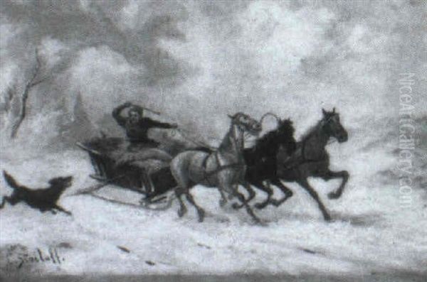 A Wolf Pursuing A Troika In The Snow - view 1