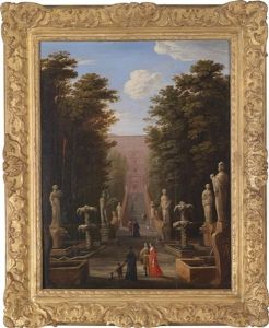 Eine Elegante Gesellschaft In Den Garten Der Villa D'este In Tivoli Vor Der Grosen Kaskade Des Pirro Ligorio
