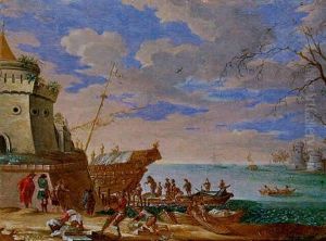 Vue De Port Mediterraneen by Johann Wilhelm Baur