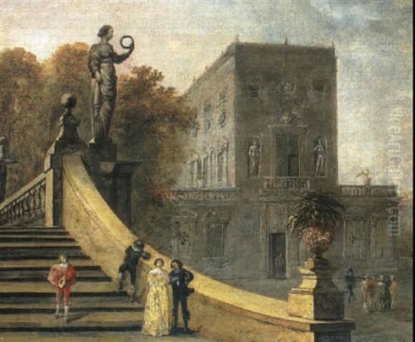 Veduta Di Villa Italiana Con Figure - view 1