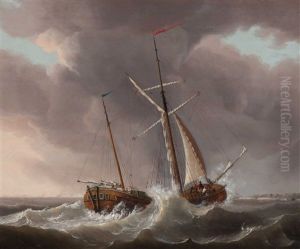 Two-master On A Rough Sea by Nicolas Baur