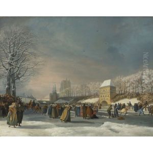 The Women's Speed Skating Contest On The Stadsgracht, Leeuwarden, 21 January 1809 by Nicolas Baur