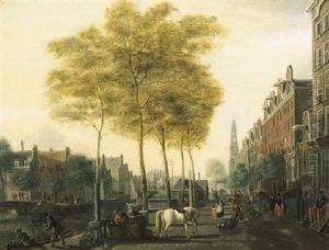 A View Of The Prinsengracht, Amsterdam Looking North-west With The Bridge Towards The Lauriersgracht On The Left And The Westerkerk Beyond by Nicolas Baur