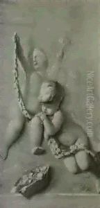 Putti Playing With A Swag, En Grisaille