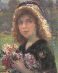 Lille Pige Med Blomsterbuket by Albert Baure