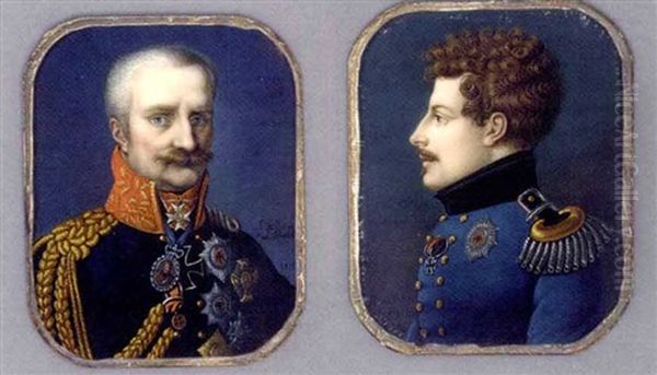 Gebhard Lebrecht Von Blucher, Prince Of Wahlstadt, In Blue Coat With Gold Embroidered Red Collar, Gold Epaulette And Lacing, Wearing Numerous Orders - view 1