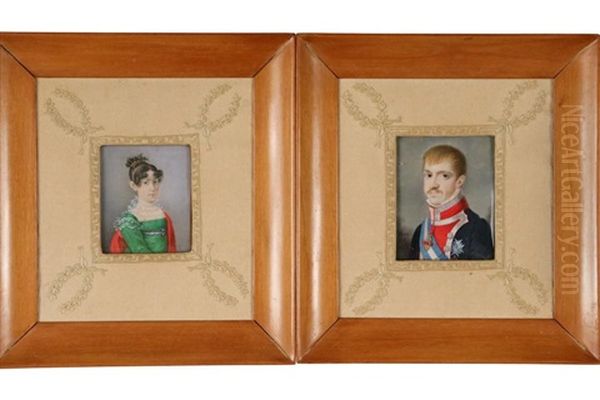 Pair Of Miniature Bust Portraits Of A Military Officer And His Wife - view 1