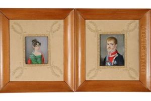 Pair Of Miniature Bust Portraits Of A Military Officer And His Wife by Jean (Juan) Bauzil